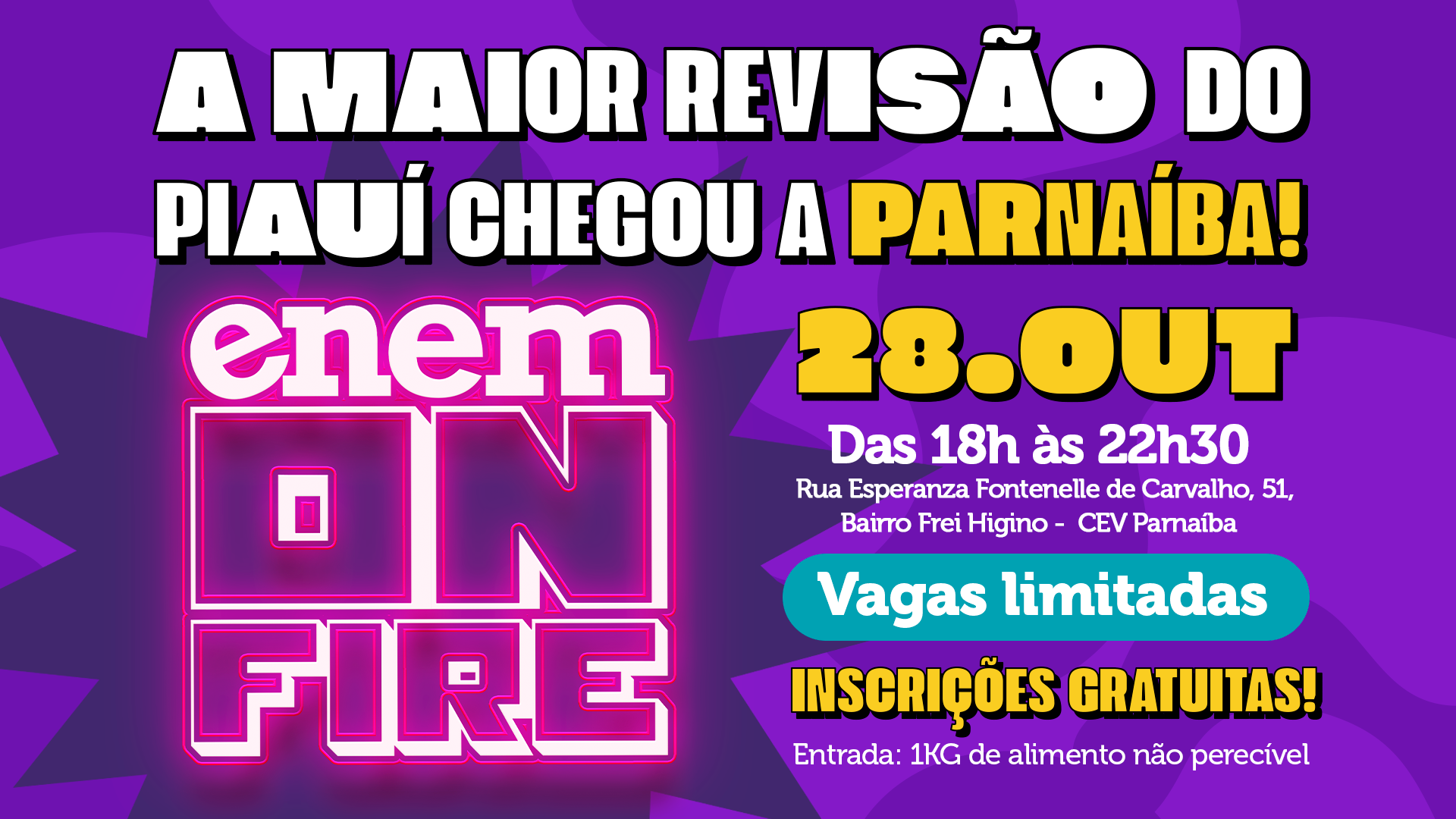 Enem on Fire chega à Parnaíba! Entrada da revisão será apenas 1kg de alimento