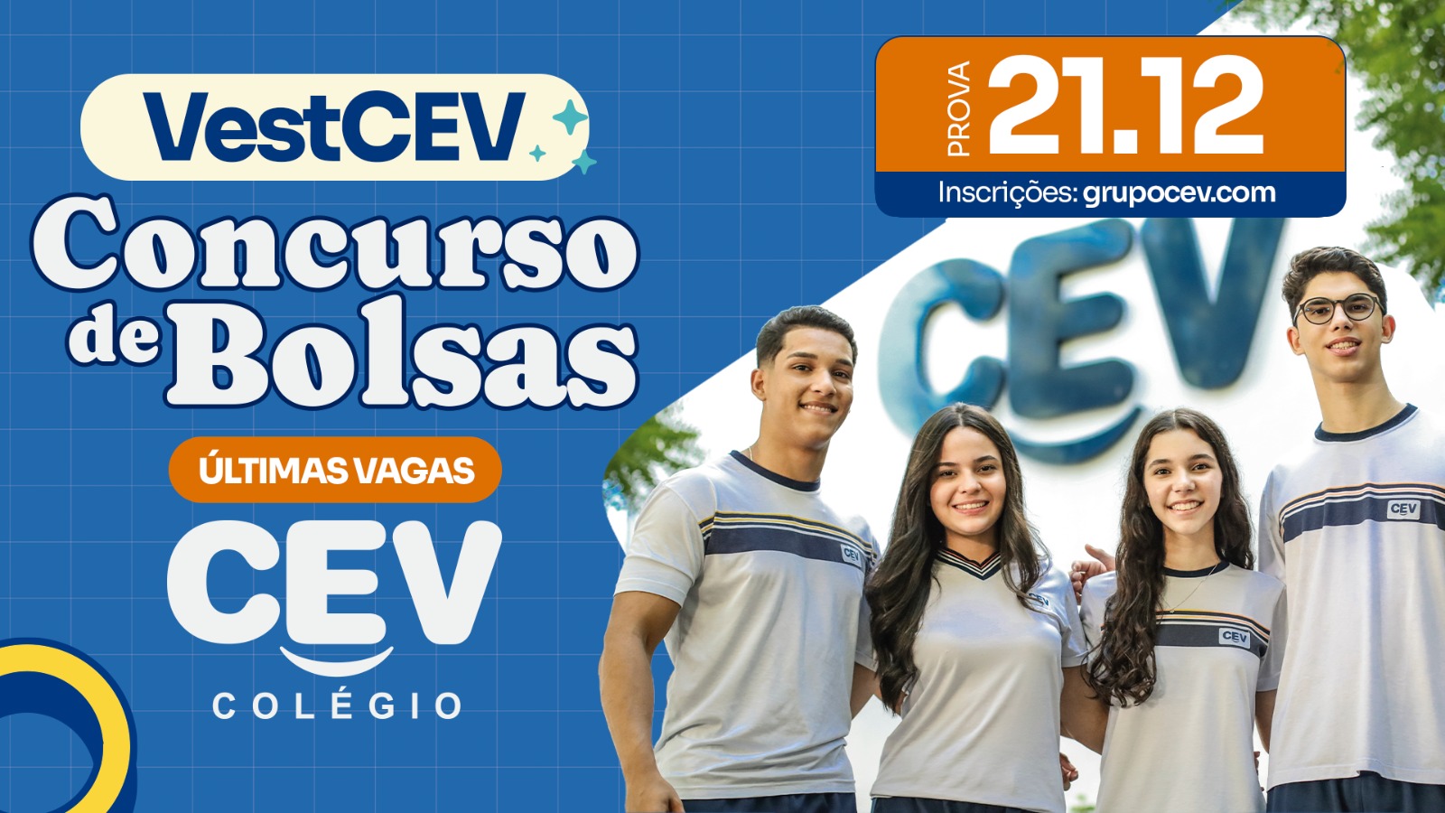 CEV Colégio anuncia últimas vagas para o concurso de bolsas do Ensino Médio 